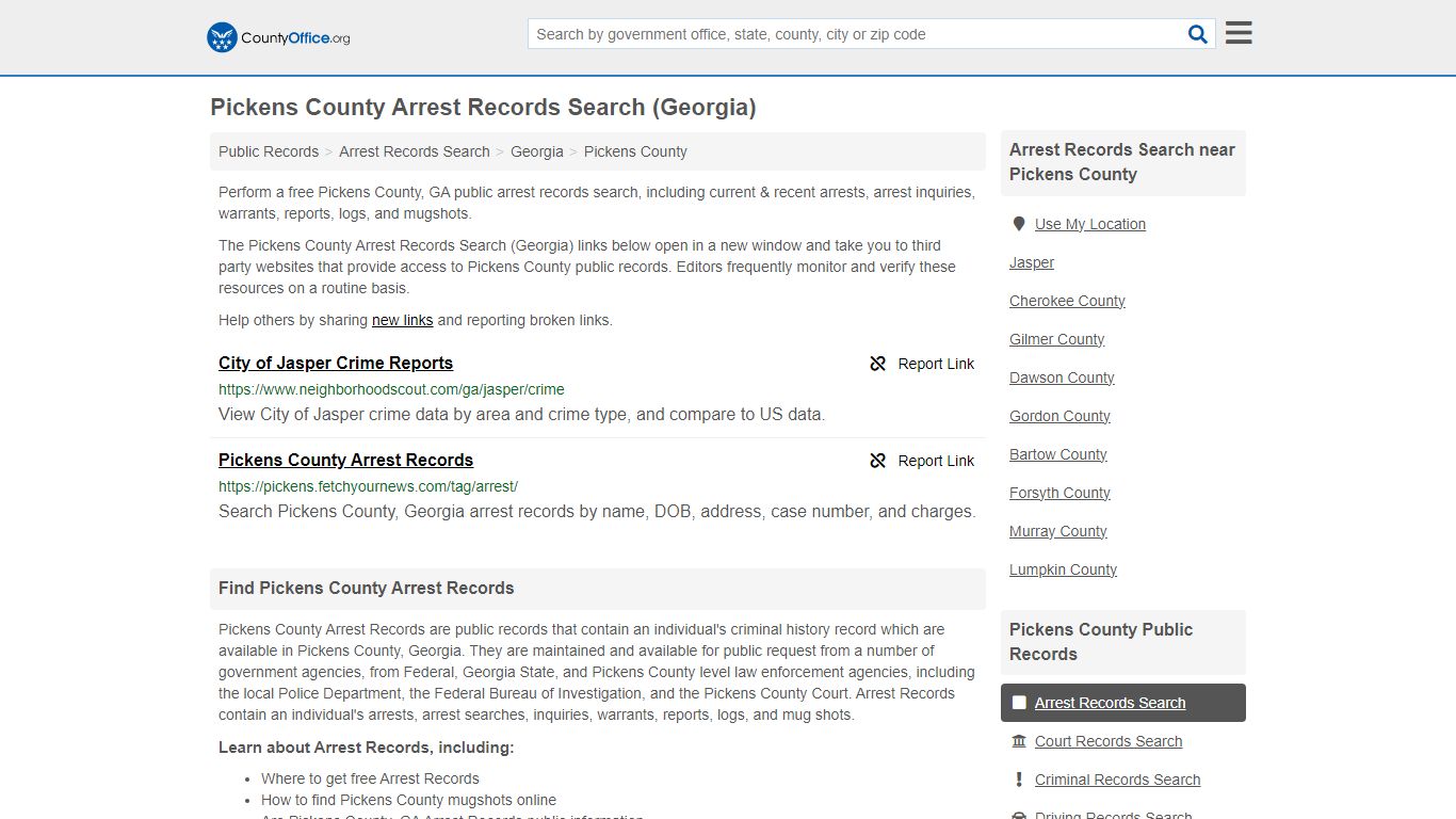 Arrest Records Search - Pickens County, GA (Arrests & Mugshots)